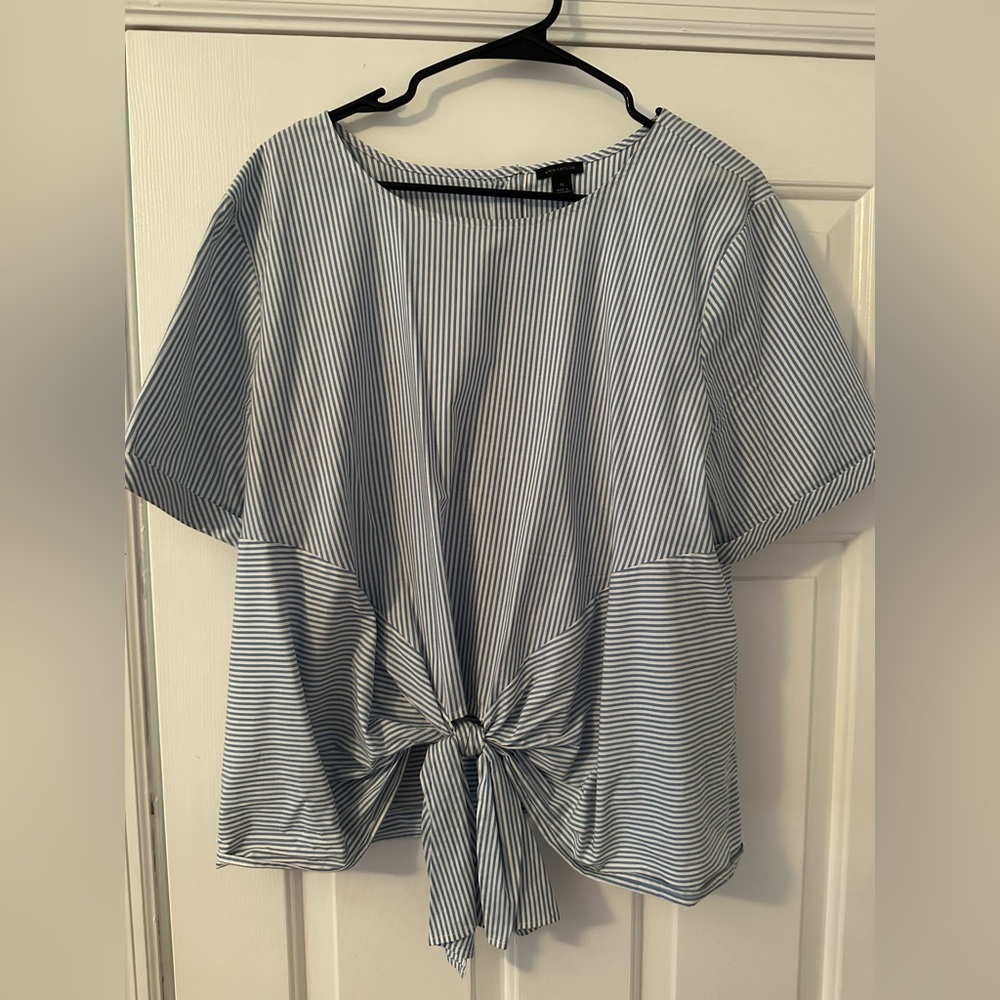Ann Taylor blue and white stripped tie shirt